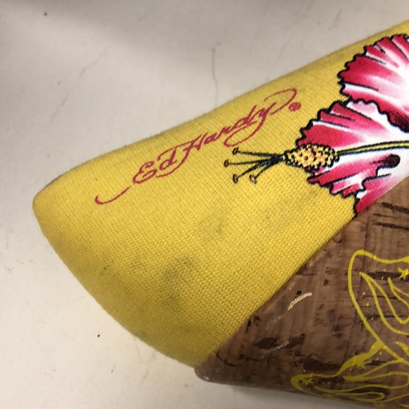 Ed Hardy Sz 9 All Over Design Butterfly Hibiscus Wedges Hawaii vibes Canvas - Picture 8 of 9